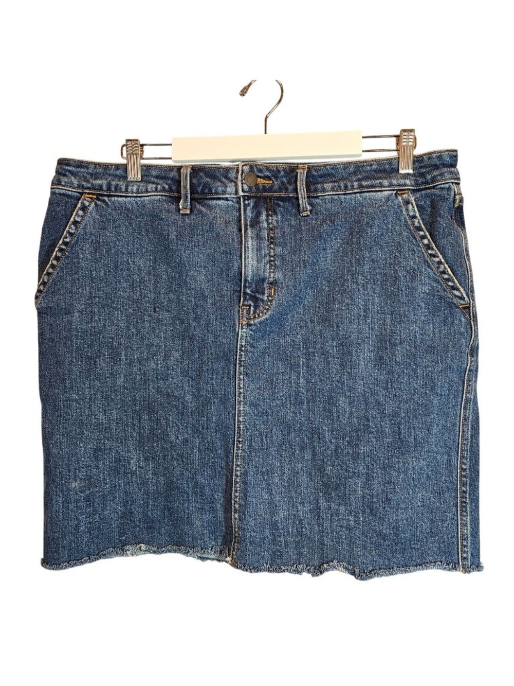 Old Navy Womens 16 Denim Skirt Blue Medium wash cowgirl casual classic raw hem